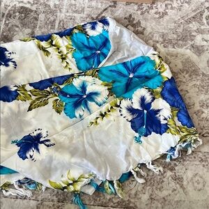 Floral Sarong with Blue and Green Hibiscus